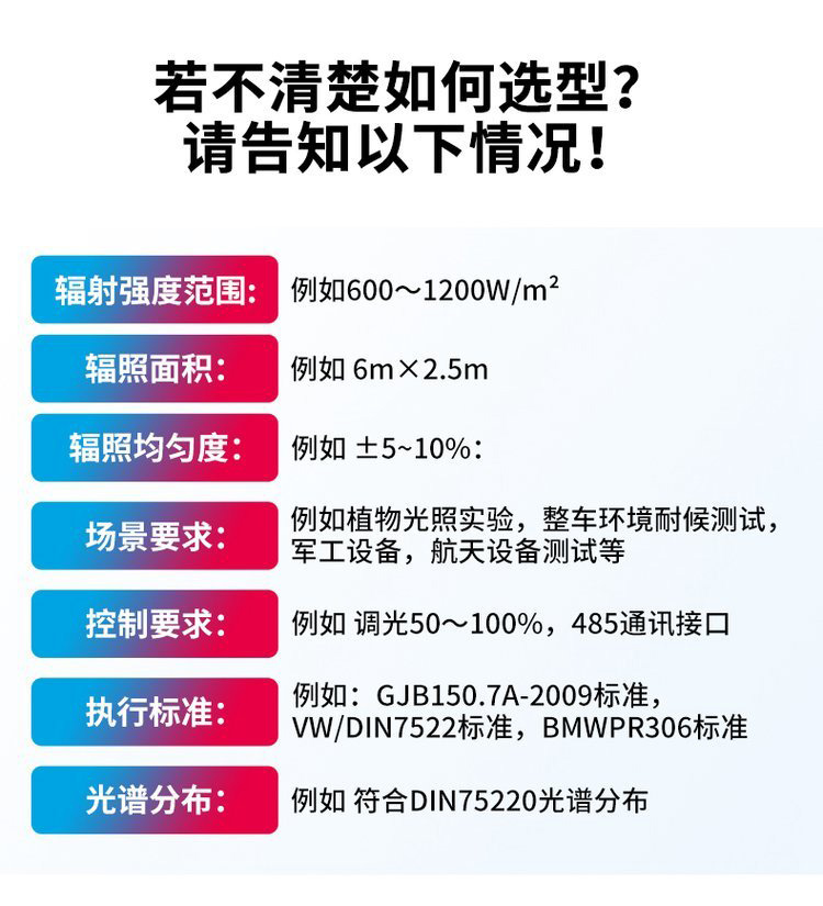 太阳光模拟器如何选型参照表